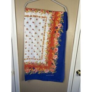 Geoffrey Beene Floral Square Scarf Wrap Shawl Cover Blue Orange Pink 41” Cottage